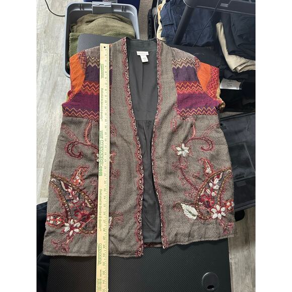 Soft Surroundings Floral Wool Cardigan Sweater Open Front 3D Knit Size XL Boho - Picture 6 of 14